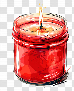 Red Candle In Glass Jar - Red Glass Jar Candle With Burning Flame Transparent PNG