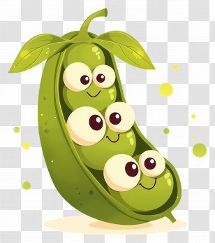 Kawaii Peas - Cartoon Happy Peas In A Pod Transparent PNG