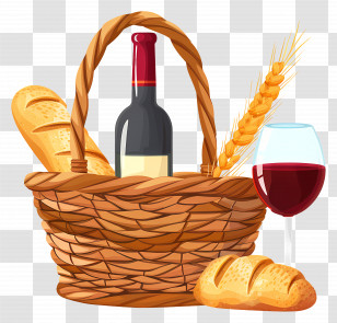 Basket - Picnic Basket With Wine And Bread Transparent PNG