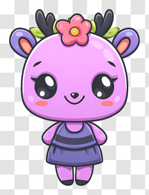 Chibi Mascot - Purple Cartoon Deer With Flower Crown Transparent PNG
