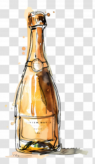 Bottle Of Champagne - Elegant Champagne Bottle Watercolor Design Transparent PNG