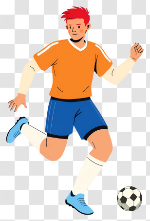 Man Playing Football - Soccer Player In Action With Orange Jersey Transparent PNG