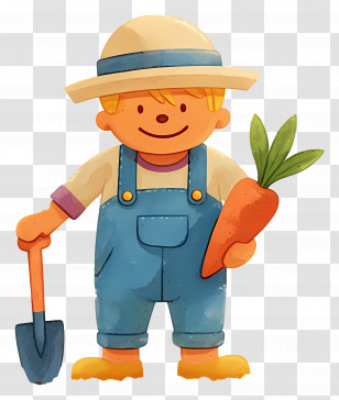 Happy Farmer - Child Farmer Cartoon With Carrot And Shovel Transparent PNG