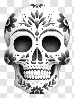 Black And White Sugar Skull - Decorative Black And White Skull Transparent PNG