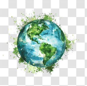 Earth Day - Watercolor Illustration Of The Earth With Green Splashes Transparent PNG