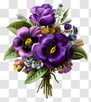 Purple Flowers Art - Elegant Purple Bouquet With Various Flowers Transparent PNG