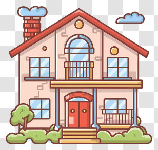 House With Balcony - Charming Cartoon Style House Illustration Transparent PNG