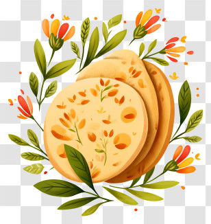 Whole Wheat Flatbread - Artistic Decorative Bread With Floral Patterns Transparent PNG