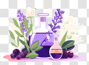 Still Life - Flasks With Liquid And Lavender Transparent PNG