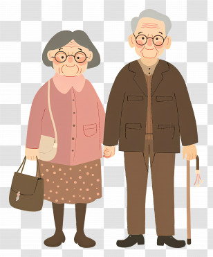 Old People - Elderly Couple Holding Hands Cartoon Transparent PNG