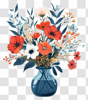 Flower Bouquet - Red And White Flowers In Vase Illustration Transparent PNG