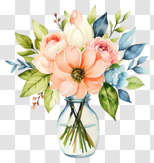 Cartoon - Floral Bouquet In Glass Vase Transparent PNG