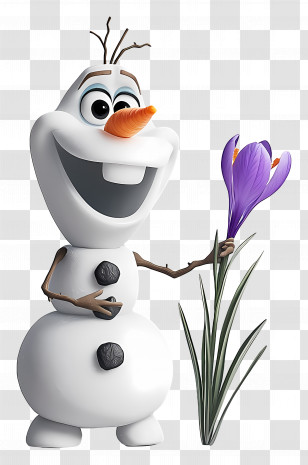 Frozen Olaf - Smiling Snowman Holding A Purple Flower Transparent PNG