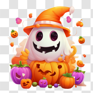 Ghost - Cute Ghost With Pumpkins For Halloween Transparent PNG