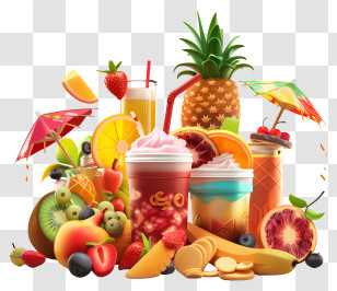 Food Drinks - Assorted Fruit Drinks With Fresh Fruits And Straws Transparent PNG