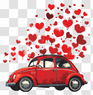 Love Design - Red Car With Hearts Floating Around Illustration Transparent PNG
