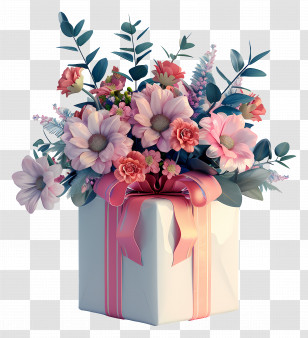 Birthday Gift - Flower Bouquet Arranged In A Gift Box Transparent PNG