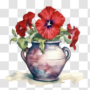 Petunia Flower - Red Flowers In Decorative Vase Transparent PNG