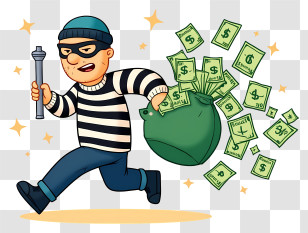 Thief Running With Money Bag - Cartoon Thief Running With Money Bag Transparent PNG