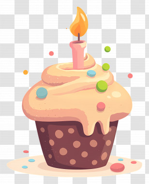 Birthday Cupcake - Colorful Birthday Cupcake With Candle Transparent PNG