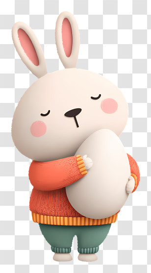 Bunny Hugging Egg - Cartoon Bunny Holding Egg Transparent PNG