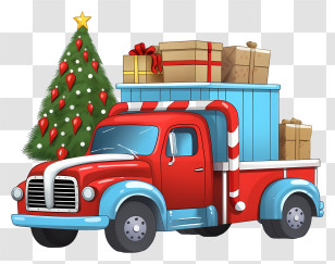 Red Truck - Red Truck With Christmas Gifts And Tree Transparent PNG