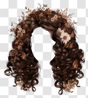 Wig - Floral Brown Curly Hair With Elegant Design Transparent PNG