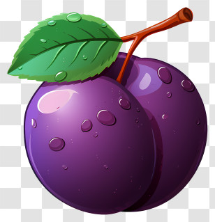 Flat Plum - Purple Plum With Green Leaf Transparent PNG
