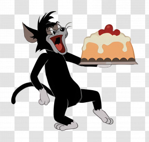 Butch Cat - Funny Animated Black Cat Holding A Cake Transparent PNG