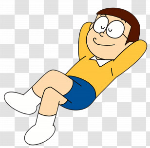 Doraemon - Cartoon Boy Relaxing In Yellow Shirt Transparent PNG