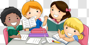 School - Happy Children Studying Together In Classroom Setting Transparent PNG