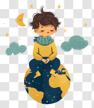Little Prince - Adorable Child Sitting On The Globe At Night Transparent PNG