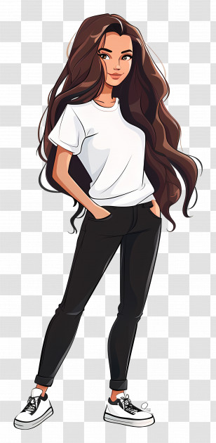 Fashion Girl - Stylish Girl With Long Hair In Casual Outfit Transparent PNG