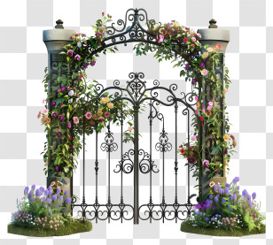 Spring Garden Gate Flowers - Decorative Garden Gate Covered With Flowers Transparent PNG