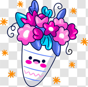 Icon - Cute Bouquet Of Pink And Blue Flowers Transparent PNG