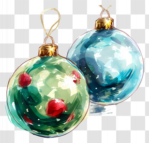 Christmas Ball Ornaments - Watercolor Green And Blue Baubles Transparent PNG