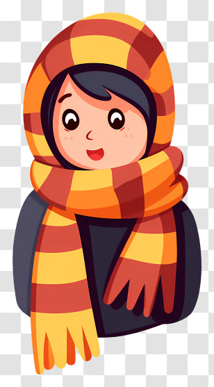 Striped Scarf - Child In Warm Scarf For Cold Weather Transparent PNG