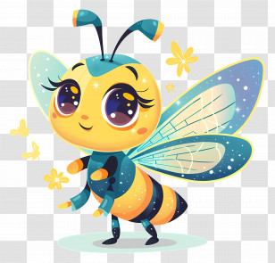 Firefly Queen - Cute Sparkly Cartoon Bee Character Transparent PNG