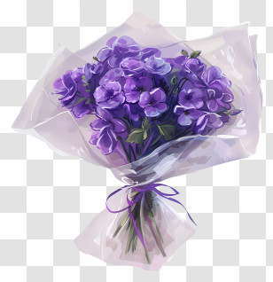 Purple Bouquet - Bouquet Of Purple Flowers With Ribbon Transparent PNG