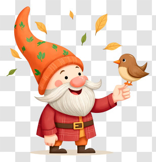 Autumn Gnome - Happy Garden Gnome With Bird Transparent PNG
