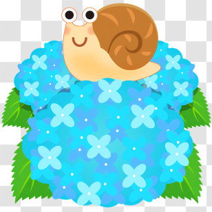 Snail - Cute Snail On Blue Hydrangea Transparent PNG