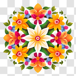Onam Floral Rangoli
 - Intricate Colorful Floral Mandala Art Transparent PNG