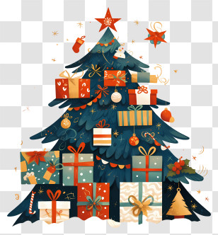 Anime Christmas Gift - Festive Christmas Tree With Gifts Transparent PNG