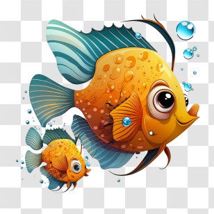 Yellow Fish - Cute Yellow Fish With Bubbles Transparent PNG