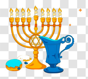 Jewish Holiday - Hanukkah Menorah With Candles Transparent PNG