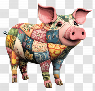 Patchwork Pig - Colorful Patchwork Pig Transparent PNG