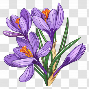 Saffron Flowers - Delicate Purple Crocus Flowers Transparent PNG
