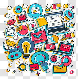 Digital Marketing - Colorful Doodles Of Technology And Communication Transparent PNG