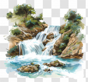 River Waterfall - Beautiful Waterfall Landscape Illustration Transparent PNG