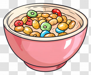 Bowl Of Colorful Cereal - Bright Bowl Of Colorful Cartoon Cereal Transparent PNG